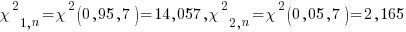 {chi^2}_{1,n}={chi^2}(0,95, 7)=14,057, {chi^2}_{2,n} = {chi^2}(0,05, 7)=2,165