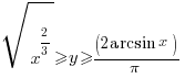 sqrt{x^{2/3}} >=y >= (2 arcsin x)/pi